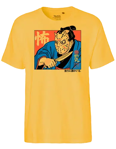 Masked Ronin - ronin, samurai, japanese, japan, horror, slasher, mask, oni, demon, warrior, katana, creepy, dark, gothic, cinema, movie, spooky, monster, geek, illustration - Fairtrade T-Shirt