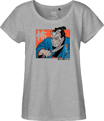 Masked Ronin - ronin, samurai, japanese, japan, horror, slasher, mask, oni, demon, warrior, katana, creepy, dark, gothic, cinema, movie, spooky, monster, geek, illustration - Fairtrade Girl Shirt