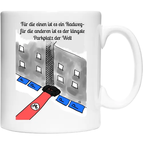 Radwegparker - SUV, Radfahrer, radfahren, Radwegparker, Auto, Streß, Rücksichtslosigkeit, Ärger, Blutdruck - Keramiktasse