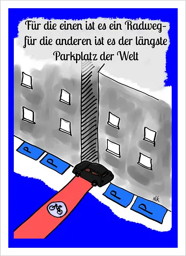 Radwegparker - SUV, Radfahrer, radfahren, Radwegparker, Auto, Streß, Rücksichtslosigkeit, Ärger, Blutdruck - Kunstdruck