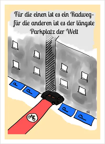 Radwegparker - SUV, Radfahrer, radfahren, Radwegparker, Auto, Streß, Rücksichtslosigkeit, Ärger, Blutdruck - Kunstdruck