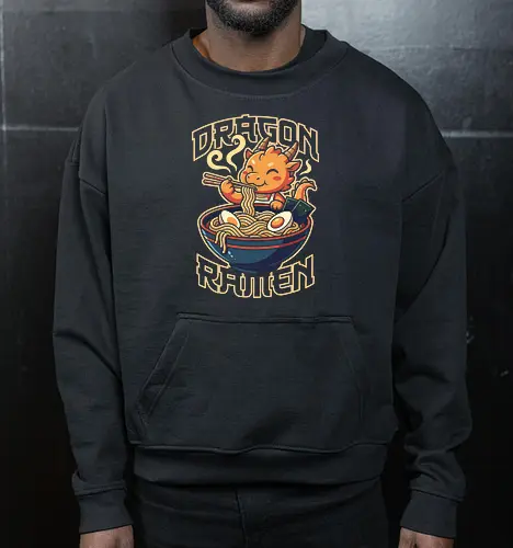 Dragon Ramen: The Fiery Feast - Japanese ramen shirt, kawaii dragon graphic tee, cute anime food apparel, retro foodie streetwear, slurp noodles design, aesthetic pop art clothing, fantasy creature merch, Japanese noodle bowl shirt, orange dragon graphic, cozy otaku fashion - Cropped Sweatshirt