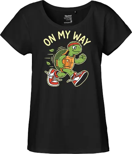 Turtle Express: On My Way - funny turtle shirt, on my way graphic tee, sarcastic runner apparel, slow animal clothing, ironic workout merch, retro mascot streetwear, running sneakers graphic, relatable chronically late tee, aesthetic cartoon fashion, funny delivery driver shirt - Fairtrade Girl Shirt