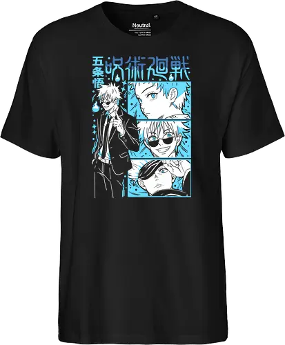 Gojo Satoru Infinity Comic Splash JJK - cyan blue aesthetic, strongest sorcerer, anime birthday present, jujutsu kaisen otaku, weeb shirt, gojo satoru, jjk gojo, comic panel style - Fairtrade T-Shirt