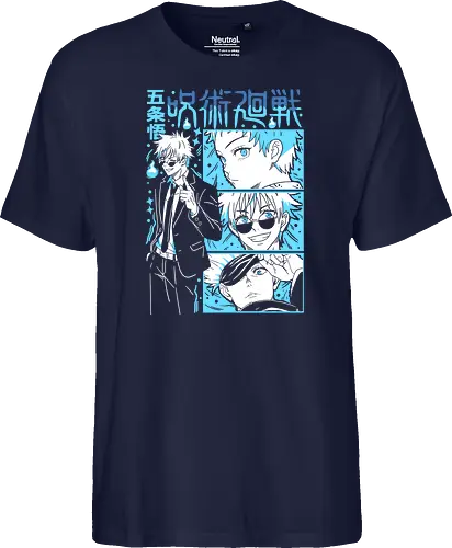 Gojo Satoru Infinity Comic Splash JJK - cyan blue aesthetic, strongest sorcerer, anime birthday present, jujutsu kaisen otaku, weeb shirt, gojo satoru, jjk gojo, comic panel style - Fairtrade T-Shirt