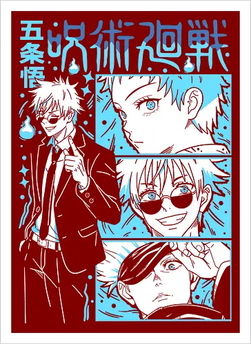 Gojo Satoru Infinity Comic Splash JJK - cyan blue aesthetic, strongest sorcerer, anime birthday present, jujutsu kaisen otaku, weeb shirt, gojo satoru, jjk gojo, comic panel style - Kunstdruck