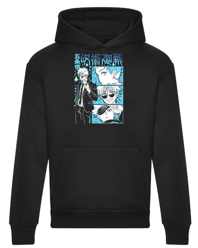 Gojo Satoru Infinity Comic Splash JJK - cyan blue aesthetic, strongest sorcerer, anime birthday present, jujutsu kaisen otaku, weeb shirt, gojo satoru, jjk gojo, comic panel style - Heavyweight Hoodie