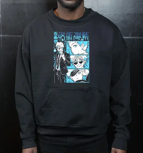 Gojo Satoru Infinity Comic Splash JJK - cyan blue aesthetic, strongest sorcerer, anime birthday present, jujutsu kaisen otaku, weeb shirt, gojo satoru, jjk gojo, comic panel style - Cropped Sweatshirt