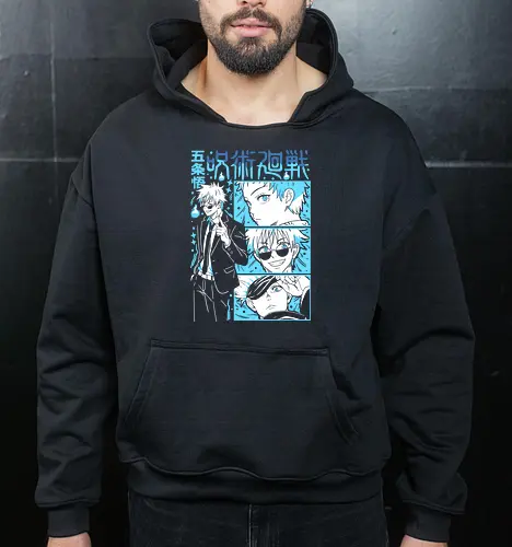 Gojo Satoru Infinity Comic Splash JJK - cyan blue aesthetic, strongest sorcerer, anime birthday present, jujutsu kaisen otaku, weeb shirt, gojo satoru, jjk gojo, comic panel style - Cropped Hoodie