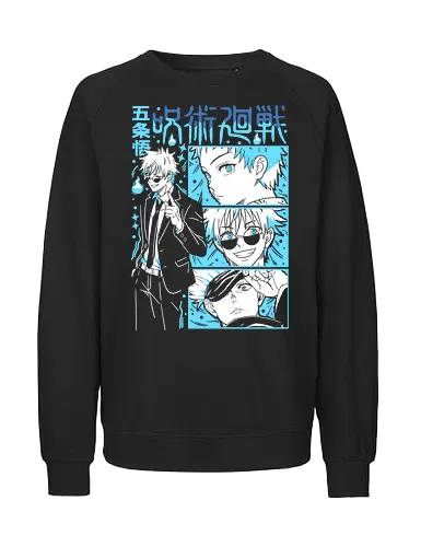 Gojo Satoru Infinity Comic Splash JJK - cyan blue aesthetic, strongest sorcerer, anime birthday present, jujutsu kaisen otaku, weeb shirt, gojo satoru, jjk gojo, comic panel style - Fairtrade Sweatshirt