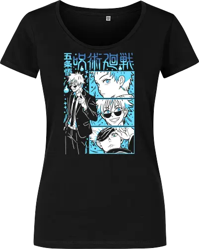 Gojo Satoru Infinity Comic Splash JJK - cyan blue aesthetic, strongest sorcerer, anime birthday present, jujutsu kaisen otaku, weeb shirt, gojo satoru, jjk gojo, comic panel style - Damen T-Shirt