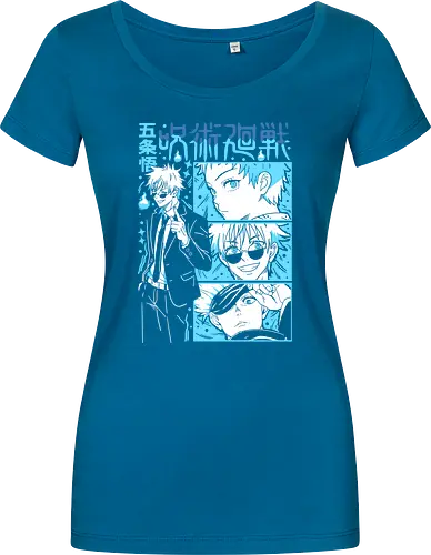 Gojo Satoru Infinity Comic Splash JJK - cyan blue aesthetic, strongest sorcerer, anime birthday present, jujutsu kaisen otaku, weeb shirt, gojo satoru, jjk gojo, comic panel style - Damen T-Shirt