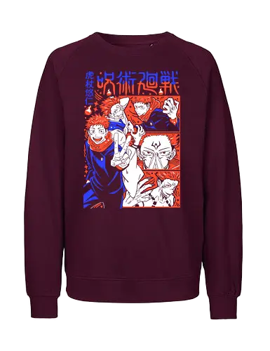 Itadori Squad Full Throttle JJK - yuji itadori, jjk group, dynamic pose, red orange palette, shonen action, anime fan gift, jujutsu kaisen squad, manga energy - Fairtrade Sweatshirt