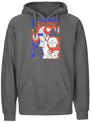 Itadori Squad Full Throttle JJK - yuji itadori, jjk group, dynamic pose, red orange palette, shonen action, anime fan gift, jujutsu kaisen squad, manga energy - Fairtrade Hoodie