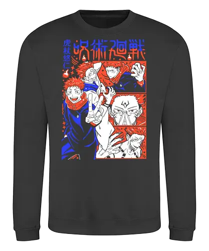 Itadori Squad Full Throttle JJK - yuji itadori, jjk group, dynamic pose, red orange palette, shonen action, anime fan gift, jujutsu kaisen squad, manga energy - Sweatshirt