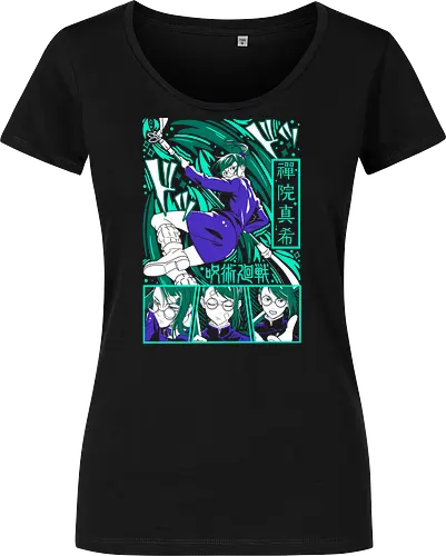 Maki Zen in Cursed Realm JJK - shonen warrior, maki zenin, jjk maki, green teal art, strong female character, anime girl power, jujutsu kaisen fan, otaku gift - Damen T-Shirt