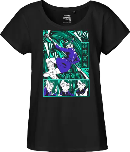 Maki Zen in Cursed Realm JJK - shonen warrior, maki zenin, jjk maki, green teal art, strong female character, anime girl power, jujutsu kaisen fan, otaku gift - Fairtrade Girl Shirt