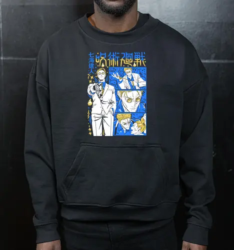 Nanami Kento Steady Resolve JJK - nanami kento, jjk nanami, suit style sorcerer, gold yellow tone, calm and powerful, anime gift for him, jujutsu kaisen fan art, otaku apparel - Cropped Sweatshirt