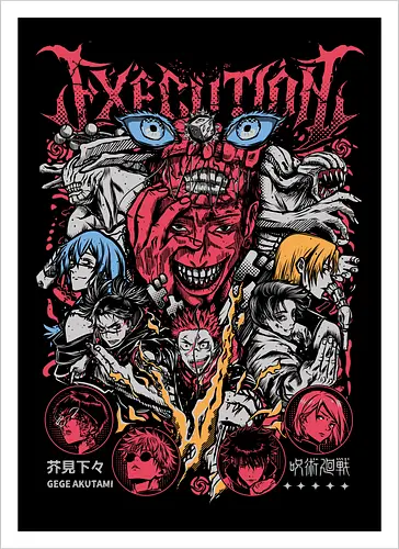 Jujutsu Execution Cursed Chaos Poster - anime gift poster, Jujutsu, execution arc, horror anime art, multi character poster, cursed chaos energy, dark fantasy anime, otaku collector print - Kunstdruck