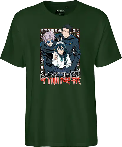 Gojo Group Satoru JJK Squad Goals - gojo satoru, jjk cast, group design, blue black palette, jujutsu kaisen squad, anime fan gift set, otaku crew shirt, shonen group art - Fairtrade T-Shirt