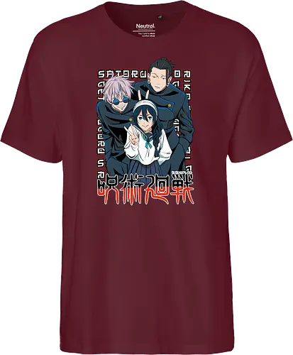 Gojo Group Satoru JJK Squad Goals - gojo satoru, jjk cast, group design, blue black palette, jujutsu kaisen squad, anime fan gift set, otaku crew shirt, shonen group art - Fairtrade T-Shirt