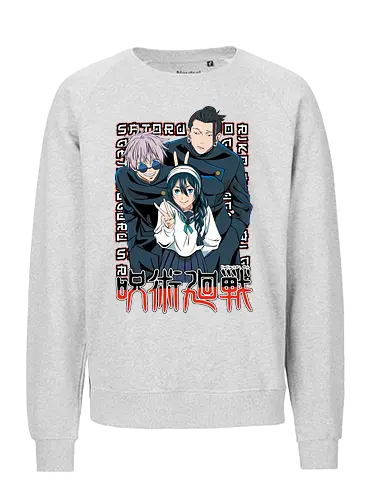 Gojo Group Satoru JJK Squad Goals - gojo satoru, jjk cast, group design, blue black palette, jujutsu kaisen squad, anime fan gift set, otaku crew shirt, shonen group art - Fairtrade Sweatshirt