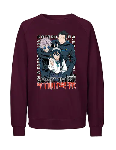 Gojo Group Satoru JJK Squad Goals - gojo satoru, jjk cast, group design, blue black palette, jujutsu kaisen squad, anime fan gift set, otaku crew shirt, shonen group art - Fairtrade Sweatshirt