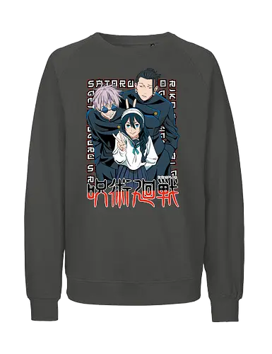 Gojo Group Satoru JJK Squad Goals - gojo satoru, jjk cast, group design, blue black palette, jujutsu kaisen squad, anime fan gift set, otaku crew shirt, shonen group art - Fairtrade Sweatshirt
