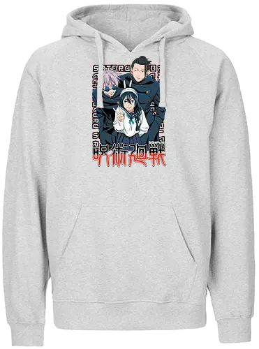 Gojo Group Satoru JJK Squad Goals - gojo satoru, jjk cast, group design, blue black palette, jujutsu kaisen squad, anime fan gift set, otaku crew shirt, shonen group art - Fairtrade Hoodie