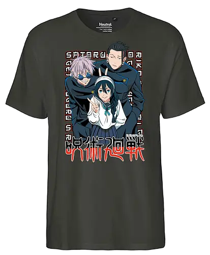 Gojo Group Satoru JJK Squad Goals - gojo satoru, jjk cast, group design, blue black palette, jujutsu kaisen squad, anime fan gift set, otaku crew shirt, shonen group art - Fairtrade T-Shirt