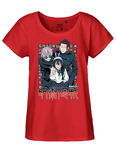 Gojo Group Satoru JJK Squad Goals - gojo satoru, jjk cast, group design, blue black palette, jujutsu kaisen squad, anime fan gift set, otaku crew shirt, shonen group art - Fairtrade Girl Shirt