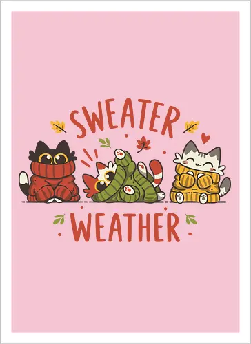 Sweater Weather Kittens – Autumn Cats - sweater weather, cut cats, funny cats, black cat, autumn vibes, fall season, october, thanksgiving, fall leaves, cozy, kawaii, cat lover - Kunstdruck