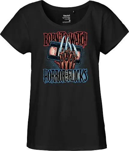 Born to Watch Horror Flicks - Horror, Halloween, horror movies, video tape, classic movies, classic - Fairtrade Girl Shirt