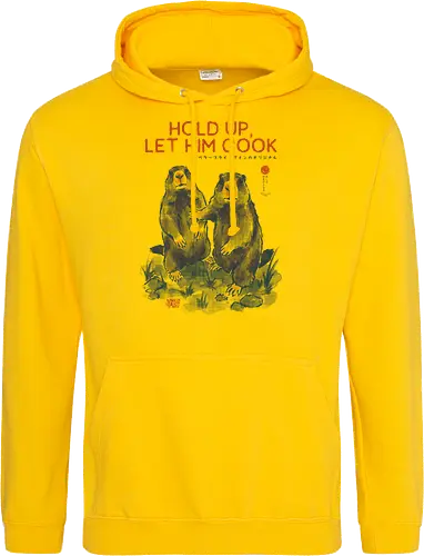 Hold Up, Let Him Cook - marmot, meme, funny, vintage, retro, japanese, quote, lets cook, groundhog, funny meme, internet culture, woodchuck, art print, sarcastic, viral - Standard Hoodie