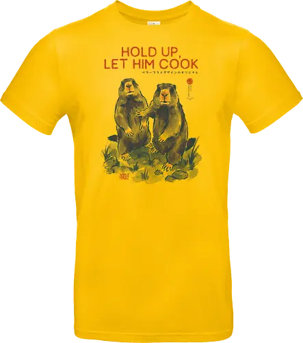 Hold Up, Let Him Cook - marmot, meme, funny, vintage, retro, japanese, quote, lets cook, groundhog, funny meme, internet culture, woodchuck, art print, sarcastic, viral - Standard T-Shirt