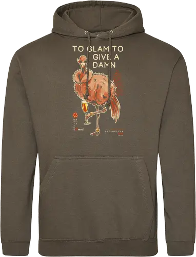 To Glam To Give a Damn - ostrich, funny, vintage, retro, japanese, quote, glam, champagne, fabulous, sassy, art print, funny bird, attitude, sunglasses, mood - Standard Hoodie
