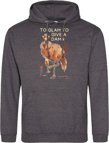 To Glam To Give a Damn - ostrich, funny, vintage, retro, japanese, quote, glam, champagne, fabulous, sassy, art print, funny bird, attitude, sunglasses, mood - Standard Hoodie