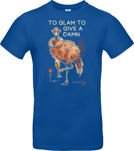 To Glam To Give a Damn - ostrich, funny, vintage, retro, japanese, quote, glam, champagne, fabulous, sassy, art print, funny bird, attitude, sunglasses, mood - Standard T-Shirt