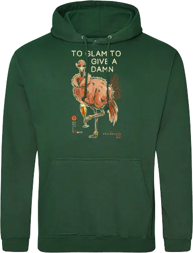 To Glam To Give a Damn - ostrich, funny, vintage, retro, japanese, quote, glam, champagne, fabulous, sassy, art print, funny bird, attitude, sunglasses, mood - Standard Hoodie