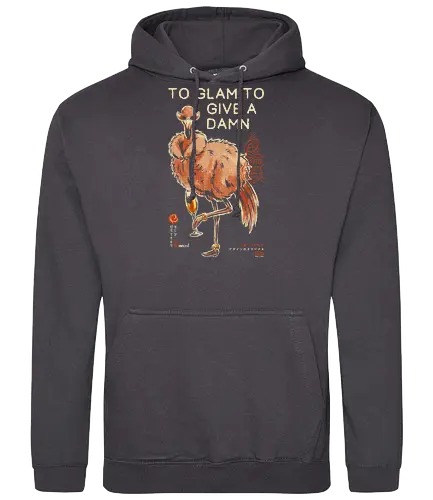 To Glam To Give a Damn - ostrich, funny, vintage, retro, japanese, quote, glam, champagne, fabulous, sassy, art print, funny bird, attitude, sunglasses, mood - Standard Hoodie