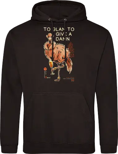 To Glam To Give a Damn - ostrich, funny, vintage, retro, japanese, quote, glam, champagne, fabulous, sassy, art print, funny bird, attitude, sunglasses, mood - Standard Hoodie