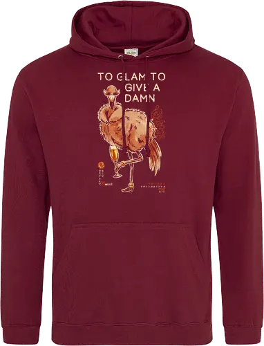 To Glam To Give a Damn - ostrich, funny, vintage, retro, japanese, quote, glam, champagne, fabulous, sassy, art print, funny bird, attitude, sunglasses, mood - Standard Hoodie