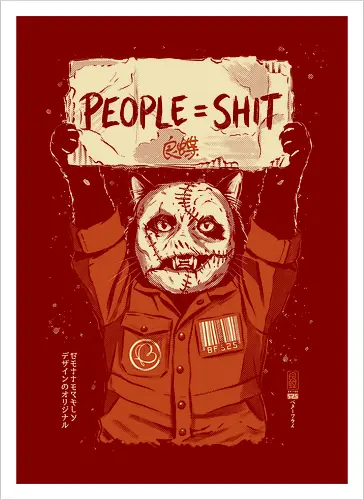 People = Shit - cat, funny, vintage, retro, japanese, metal, Metal, parody, heavy metal, dark humor, art print, funny cat, mask, sarcastic, mood - Kunstdruck