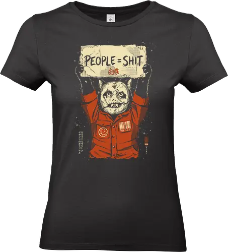 People = Shit - cat, funny, vintage, retro, japanese, metal, Metal, parody, heavy metal, dark humor, art print, funny cat, mask, sarcastic, mood - Standard T-Shirt (Frauen)