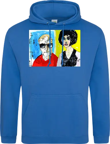 Zwei Blicke - Manfred Schloesser, Urban Sketching, Tuschezeichnung, Ink Sketch, Aquarell Kunst, Expressive Art, Modern Portrait, Grafik Design, Contemporary Art, Galerie Shirt, Primärfarben, Kontrast, Linienkunst, Line Art Portrait. - Standard Hoodie