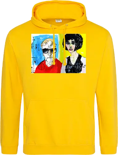 Zwei Blicke - Manfred Schloesser, Urban Sketching, Tuschezeichnung, Ink Sketch, Aquarell Kunst, Expressive Art, Modern Portrait, Grafik Design, Contemporary Art, Galerie Shirt, Primärfarben, Kontrast, Linienkunst, Line Art Portrait. - Standard Hoodie