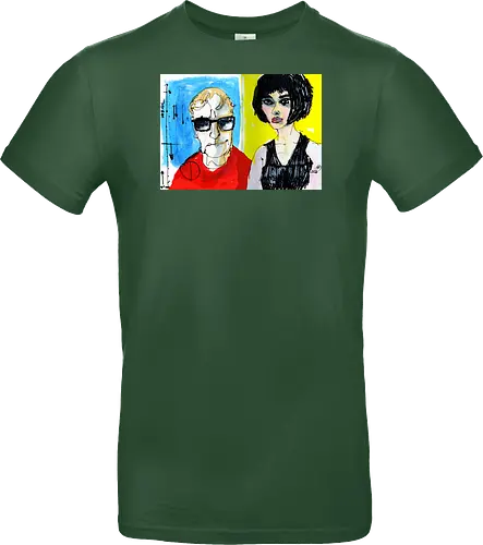 Zwei Blicke - Manfred Schloesser, Urban Sketching, Tuschezeichnung, Ink Sketch, Aquarell Kunst, Expressive Art, Modern Portrait, Grafik Design, Contemporary Art, Galerie Shirt, Primärfarben, Kontrast, Linienkunst, Line Art Portrait. - Standard T-Shirt