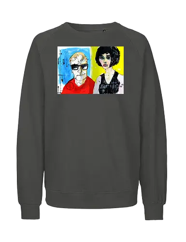 Zwei Blicke - Manfred Schloesser, Urban Sketching, Tuschezeichnung, Ink Sketch, Aquarell Kunst, Expressive Art, Modern Portrait, Grafik Design, Contemporary Art, Galerie Shirt, Primärfarben, Kontrast, Linienkunst, Line Art Portrait. - Fairtrade Sweatshirt