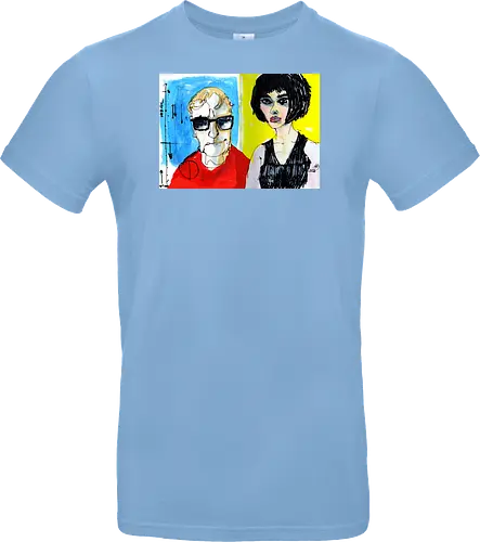 Zwei Blicke - Manfred Schloesser, Urban Sketching, Tuschezeichnung, Ink Sketch, Aquarell Kunst, Expressive Art, Modern Portrait, Grafik Design, Contemporary Art, Galerie Shirt, Primärfarben, Kontrast, Linienkunst, Line Art Portrait. - Standard T-Shirt