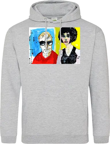 Zwei Blicke - Manfred Schloesser, Urban Sketching, Tuschezeichnung, Ink Sketch, Aquarell Kunst, Expressive Art, Modern Portrait, Grafik Design, Contemporary Art, Galerie Shirt, Primärfarben, Kontrast, Linienkunst, Line Art Portrait. - Standard Hoodie